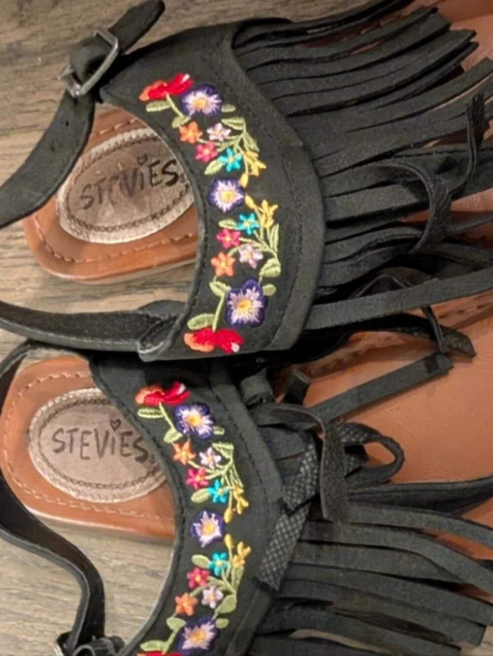 3/$16 Stevies Black Embroidered Floral Sandals with Buckle